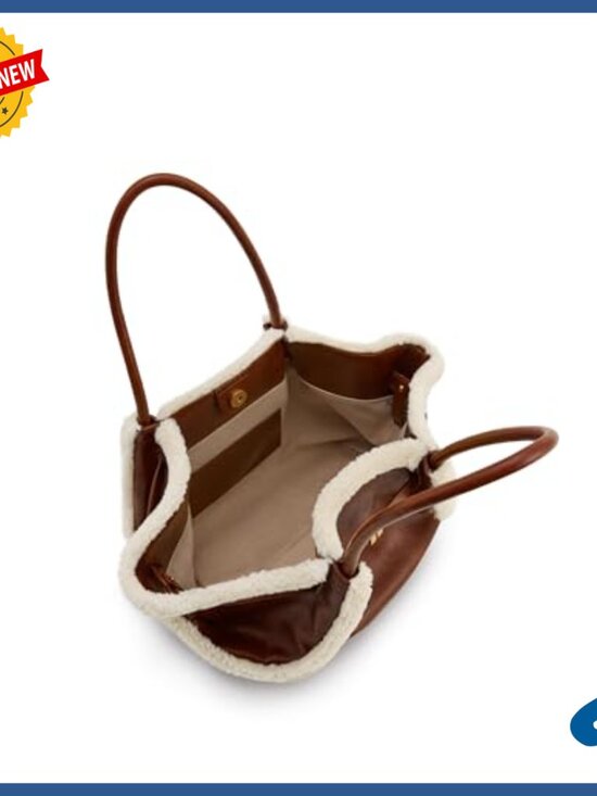 Hana Medium Faux Fur Tote Bag - Mocha Brown | JW PEI Medium Tote Bag with Faux Fur Trim, Vegan Leather, Magnetic Closure